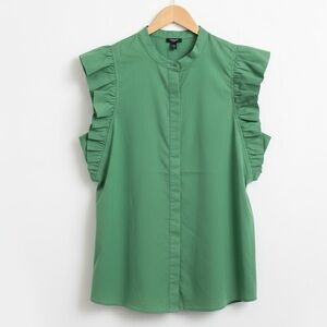 Express Green Ruffled Mandarin Collar Blouse - Size Medium